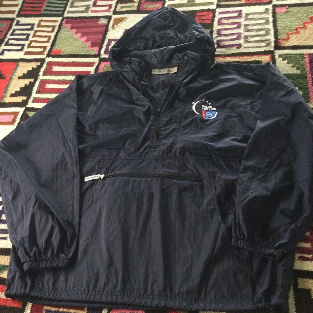 Navy Windbreaker Pullover Jacket with Hood